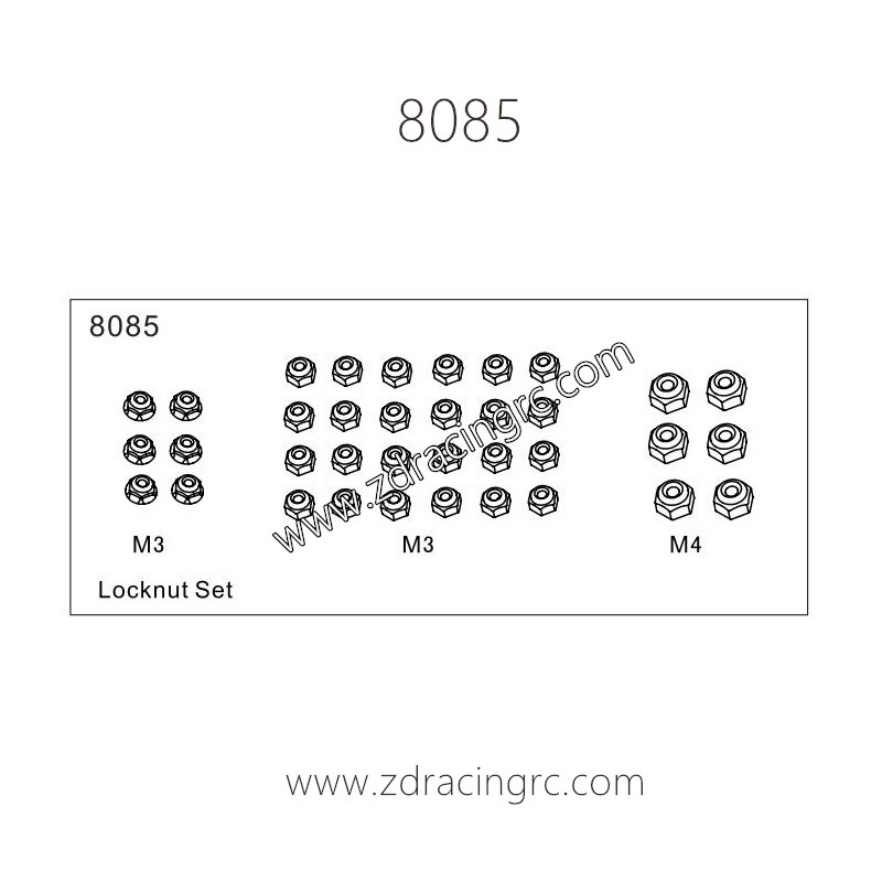 8085 Lock nut Set Parts for ZD Racing RC Car