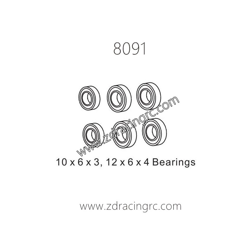8091 10x6x3 12x6x4 Bearings Parts for ZD Racing RC Car