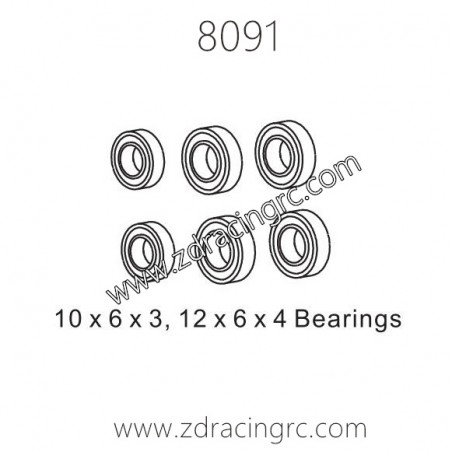 8091 10x6x3 12x6x4 Bearings Parts for ZD Racing RC Car