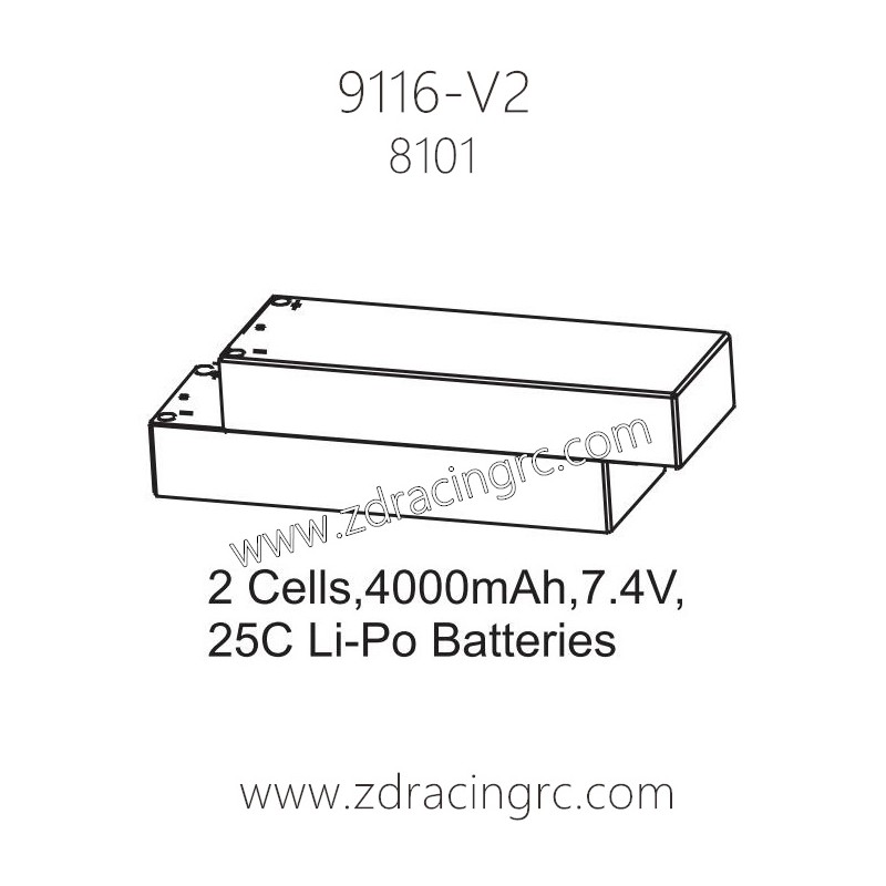 ZD Racing 9116-V2 Pirates 2 Parts 8101 2 Cells 4000mAh 7.4V 25C Lipo Battery