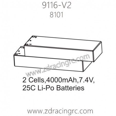 ZD Racing 9116-V2 Pirates 2 Parts 8101 2 Cells 4000mAh 7.4V 25C Lipo Battery