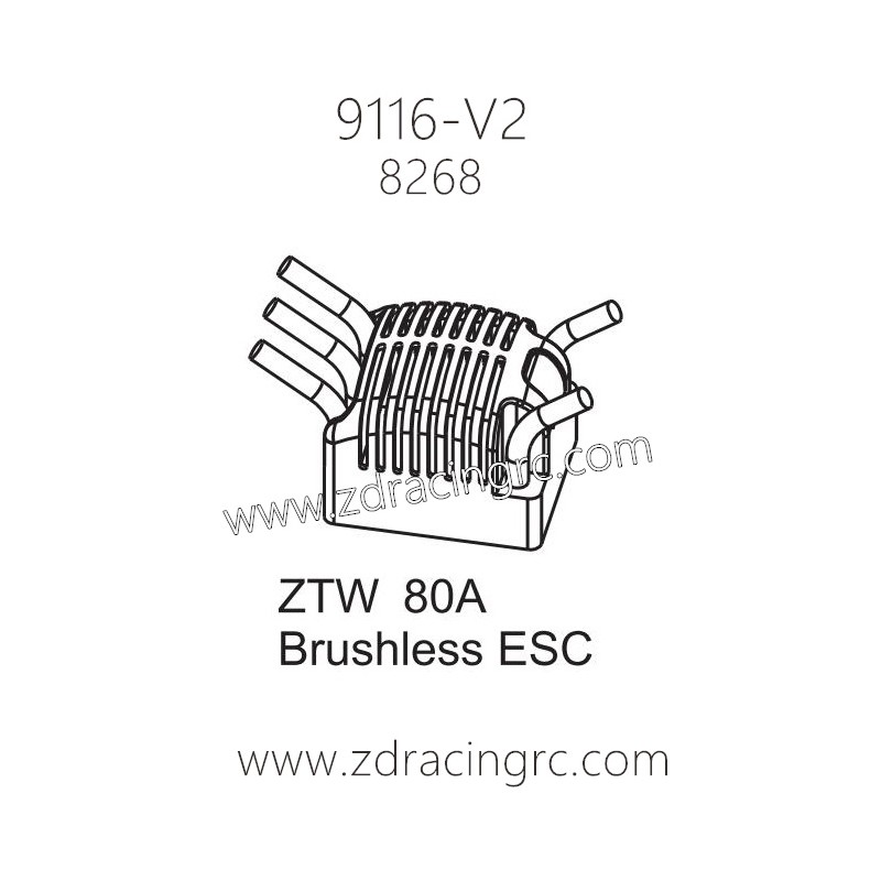 ZD Racing 9116-V2 Parts 8268 ZTW 80A Brushless ESC