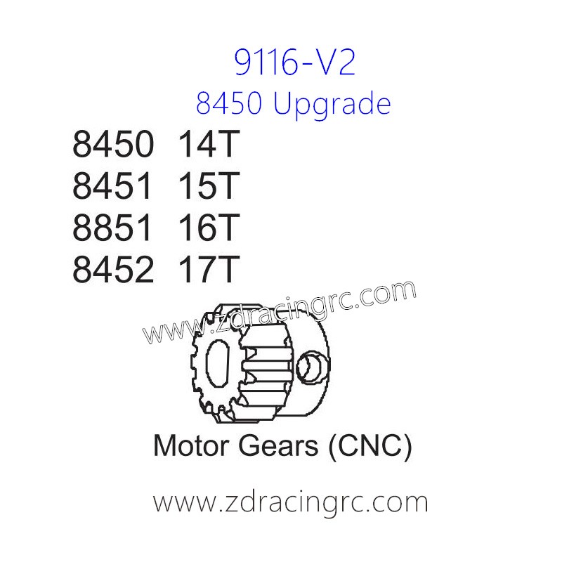 ZD Racing 9116-V2 Parts 8450 Upgrade Motor Gear CNC