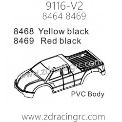 ZD Racing 9116-V2 Parts 8468 8469 Yellow Black Red Black Car Shell