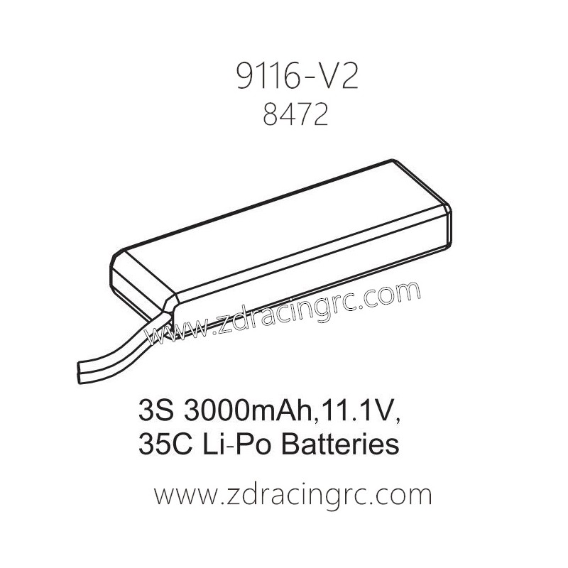 ZD Racing 9116-V2 Parts 8472 3S 3000mAh 11.1V 35C Lipo Battery