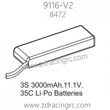 ZD Racing 9116-V2 Parts 8472 3S 3000mAh 11.1V 35C Lipo Battery
