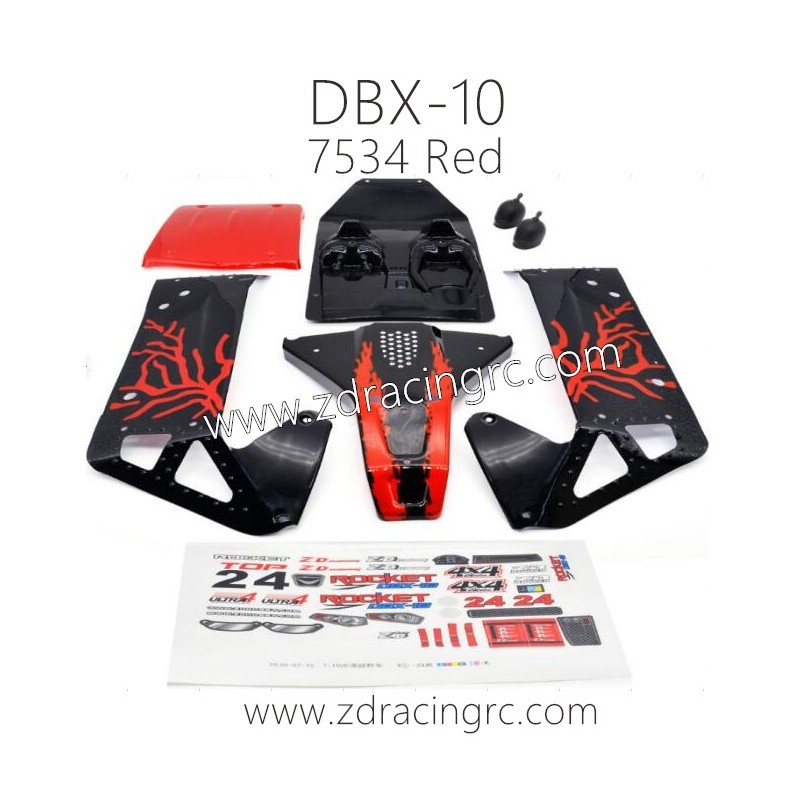 ZD RACING DBX 10 Parts 7534 7535 Body Shell Red