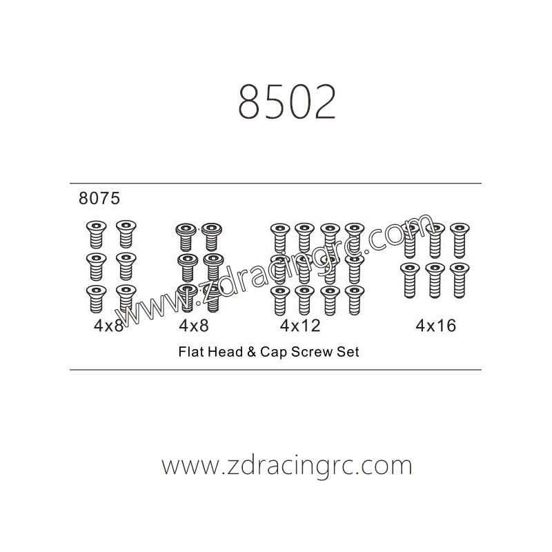 8075 Flat Head and Cap Screw Set Parts For ZD RACING EX07