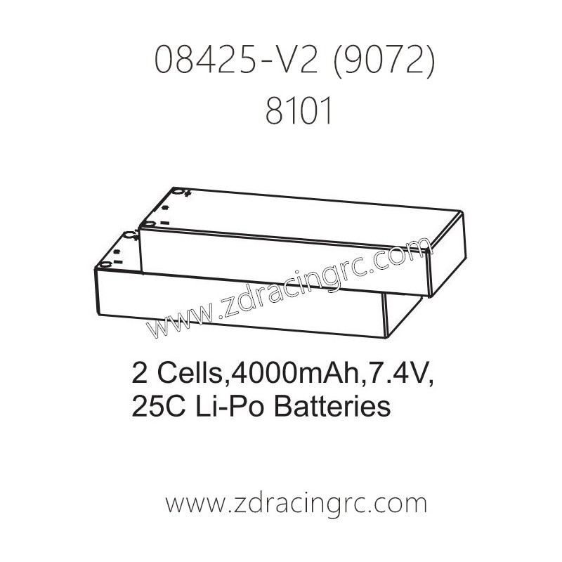 ZD RACING 9072 BX-8 Parts 8101 2 Cells 4000mAh 7.4V 25C Lipo Battery