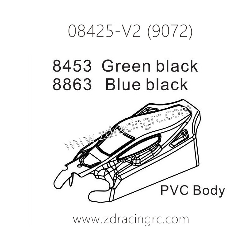 ZD RACING 9072 Parts 8453 Green Black 8863 Blue Black PVC Body