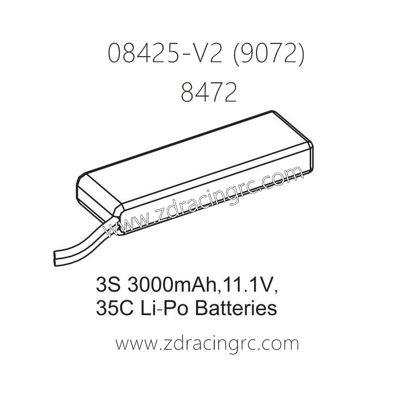 ZD RACING 9072 Parts 8472 3S 3000mAh 11.1V 35C Lipo Battery