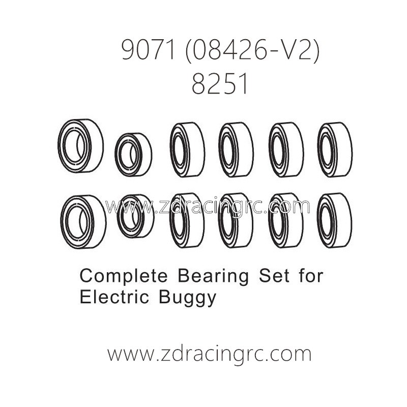 ZD RACING Pirates2 TC-8 9071 V2 Parts 8251 Complete Bearing Set For Electric Buggy