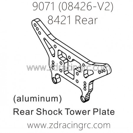 ZD RACING Pirates2 TC-8 9071 V2 Parts 8421-Rear Shock Tower Plate Aluminum