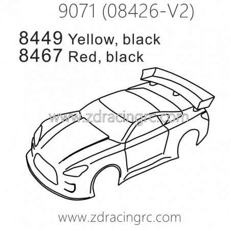 ZD RACING Pirates2 TC-8 9071 V2 Parts 8449 Yellow Black 8467 Red Black Body Shell