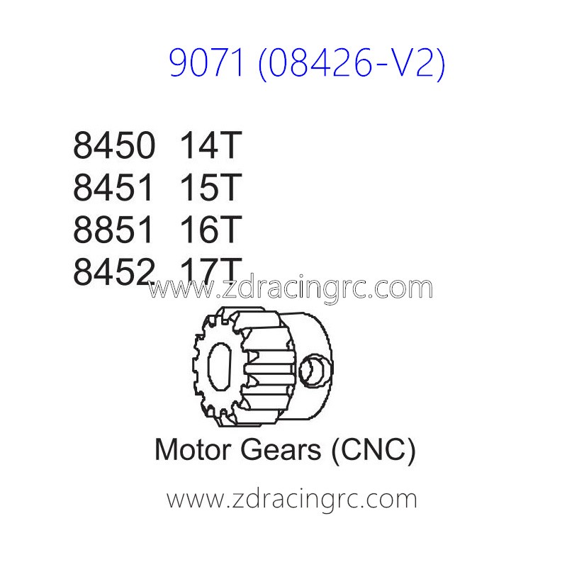 ZD RACING Pirates2 TC-8 9071 V2 Parts 8450 Upgrade Motor Gear CNC
