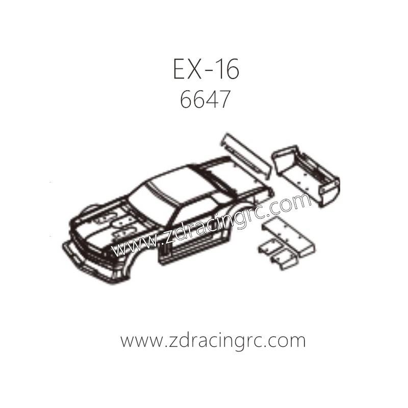 ZD RACING EX16 1/16 Drift Car Parts 6647 Car (B) body