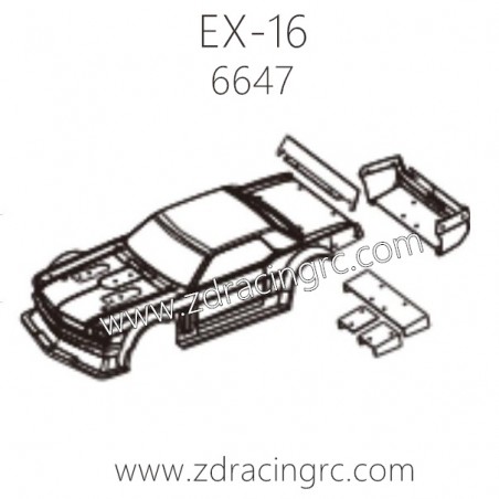 ZD RACING EX16 1/16 Drift Car Parts 6647 Car (B) body