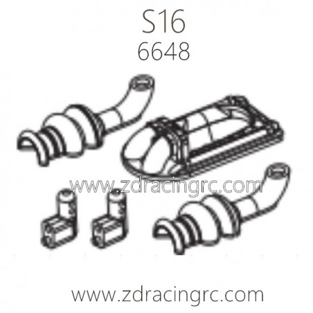 ZD RACING Rocket S16 1/16 Parts 6648 Exhaust for Can B