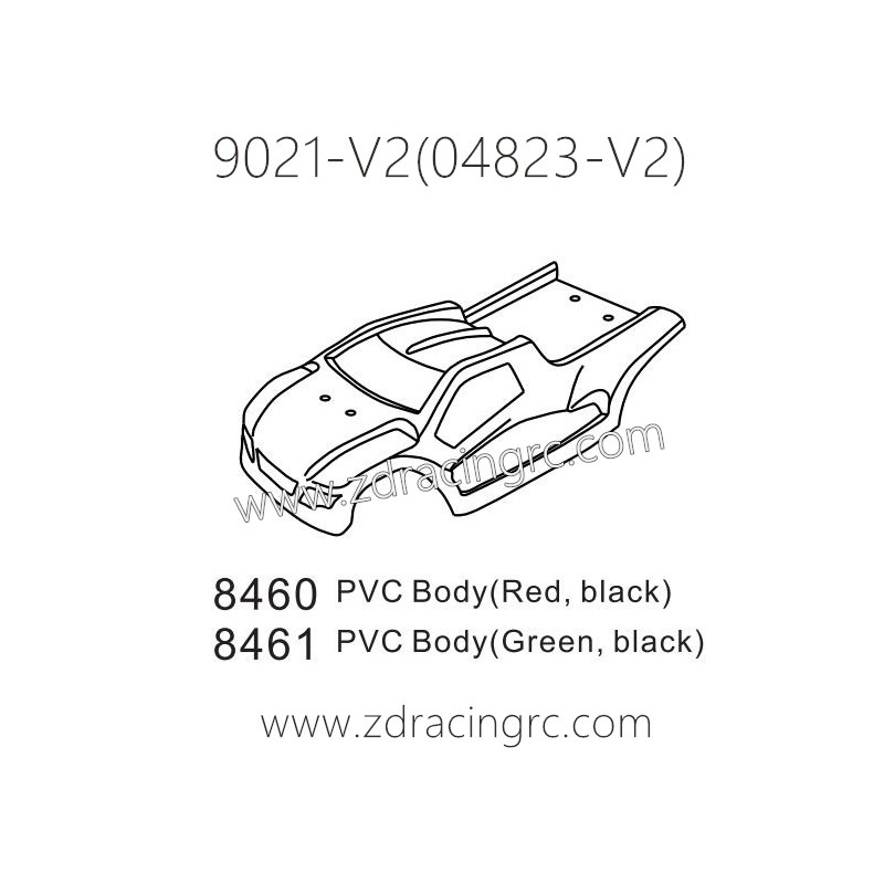ZD RACING Rocket 08423 9021 V2 Parts 8460-PVC Body Red and Black 8461 PVC Body Green Black
