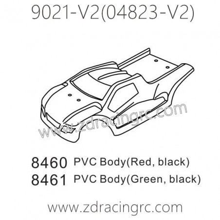 ZD RACING Rocket 08423 9021 V2 Parts 8460-PVC Body Red and Black 8461 PVC Body Green Black