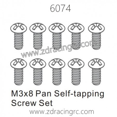 ZD RACING 1/16 RC Car Spare Parts 6074 M3X8 Pan Sel-tapping Screw
