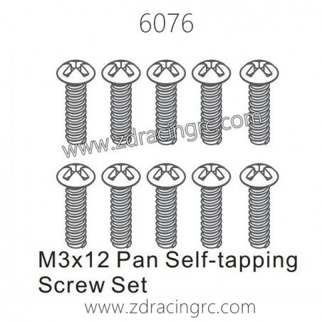 ZD RACING 1/16 RC Car Spare Parts 6076 M3X12 Pan Self-Tapping Screw