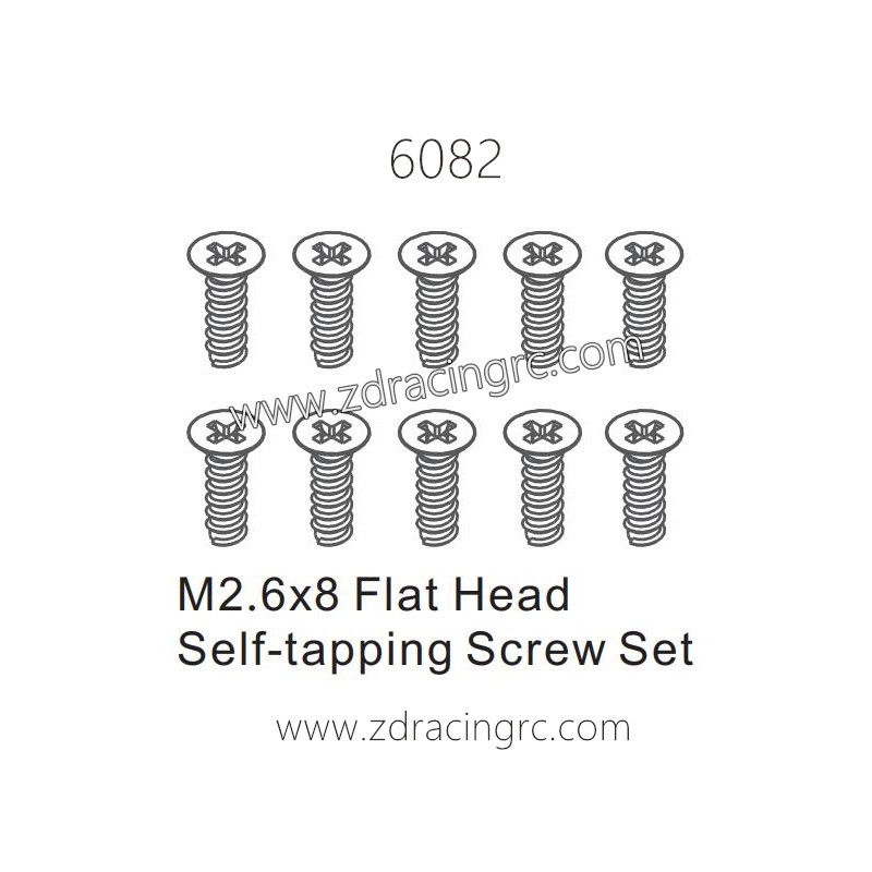 ZD RACING 1/16 RC Car Spare Parts 6082 2.6X8 Flat Head Self-tapping Screw Set