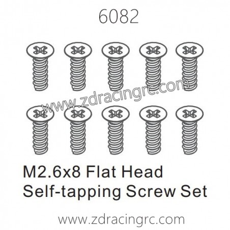 ZD RACING 1/16 RC Car Spare Parts 6082 2.6X8 Flat Head Self-tapping Screw Set