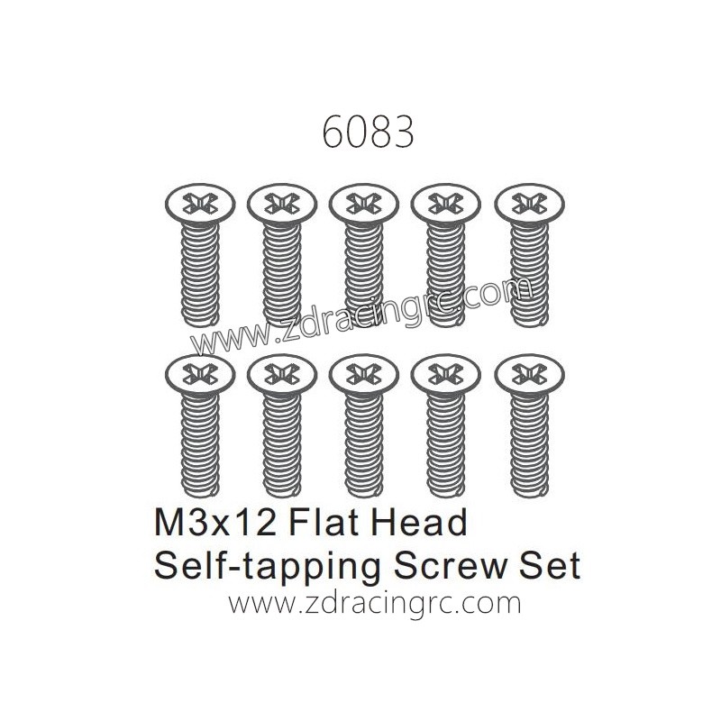 ZD RACING 1/16 RC Car Spare Parts 6083 M3X12 Flat Head Self-tapping Screw set