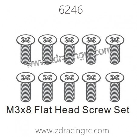 ZD RACING 1/16 RC Car Spare Parts 6246 M3X8 Flat Head Screw set