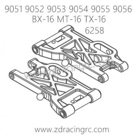 ZD RACING 9051 9052 9053 9054 9055 9056 Parts 6258 Rear Suspension Arm Set
