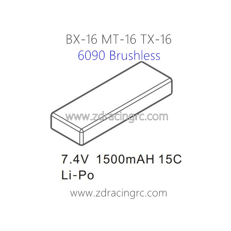 ZD RACING BX-16 MT-16 TX-16 9051 Upgrade Parts 6090 7.4V 1500mAh 15C Li-Po Battery