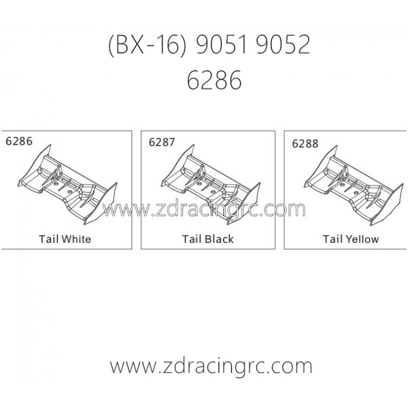 ZD RACING Raptors BX-16 9051 9052 Parts 6286 Tail White 6287 Black 6288
