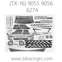 ZD RACING Raptors TX-16 9055 9056 Parts 6274 Body Transparent PVC