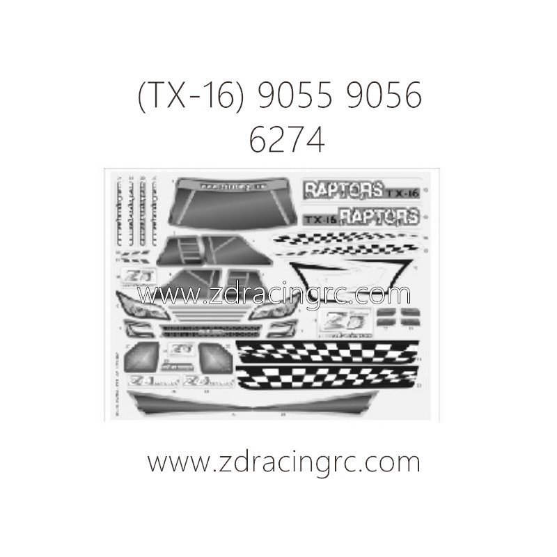 ZD RACING Raptors TX-16 9055 9056 Parts 6274 Body Transparent PVC