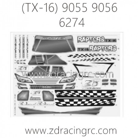 ZD RACING Raptors TX-16 9055 9056 Parts 6274 Body Transparent PVC ZD RACING Raptors TX-16 9055 9056 Parts 6274 Body Transparent PVC