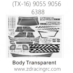 ZD RACING Raptors TX-16 9055 9056 Parts 6388 Body Transparent PVC