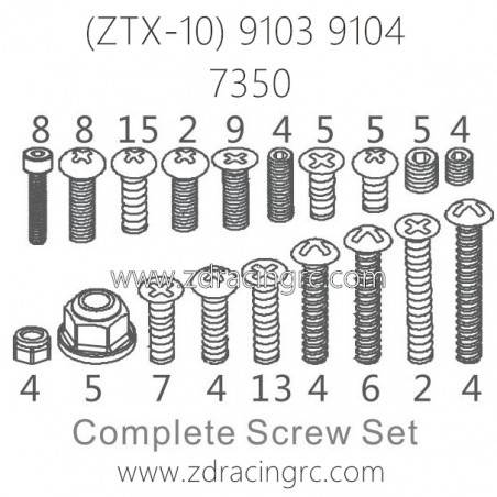 ZD RACING 9103 9104 Parts 7350 Complete Screw Set