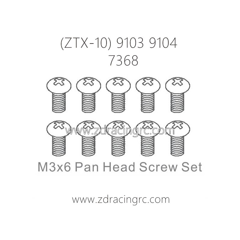 ZD RACING ZTX-10 9103 9104 Parts 7368 M3X6 Pan Head Screw Set