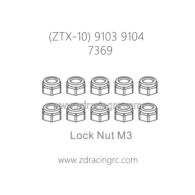 ZD RACING ZTX-10 9103 9104 Parts 7369 Lock Nut M3