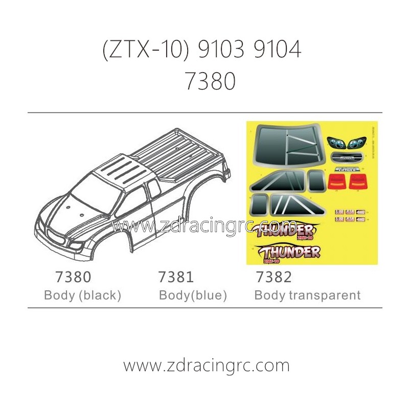 ZD RACING 9103 9104 Parts 7380 7381 7382 Body Transparent