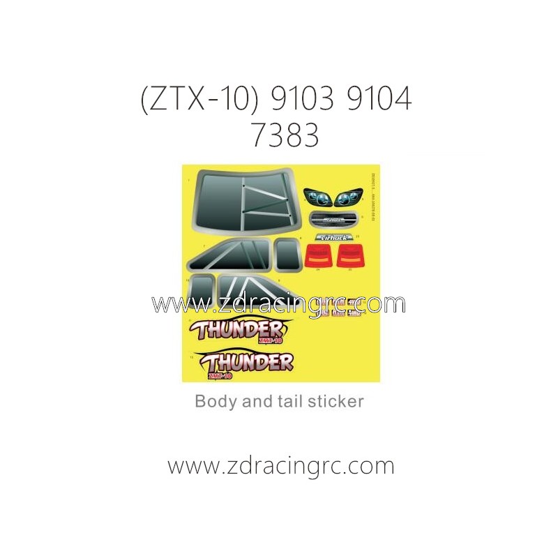ZD RACING 9103 9104 Parts 7383 Body and Tail Sticker