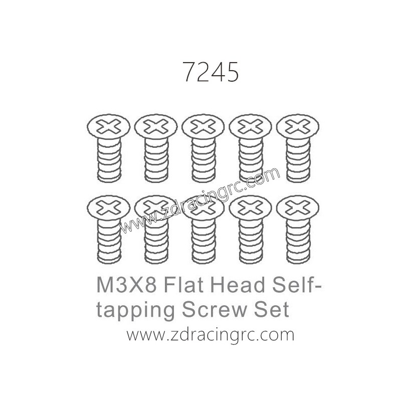 ZD RACING 1/10 RC Car Parts 7245 M3X8 Flat Head Self-tapping Screw Set