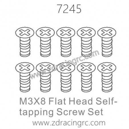 ZD RACING 1/10 RC Car Parts 7245 M3X8 Flat Head Self-tapping Screw Set