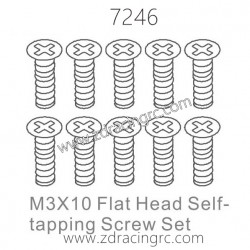 ZD RACING 1/10 RC Car Parts 7246 M3X10 Flat Head Self-tapping Screw set