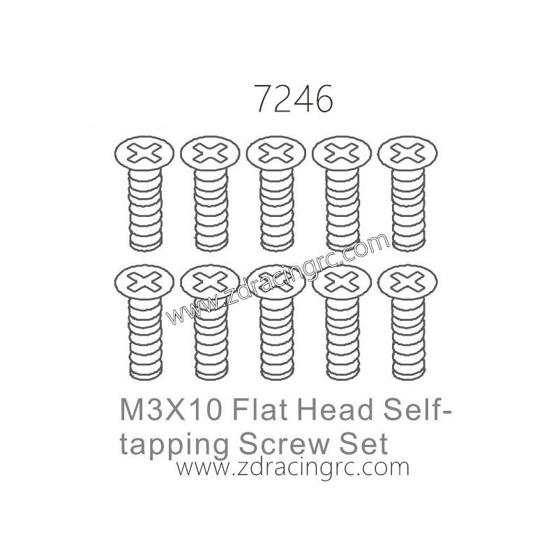 ZD RACING 1/10 RC Car Parts 7246 M3X10 Flat Head Self-tapping Screw set