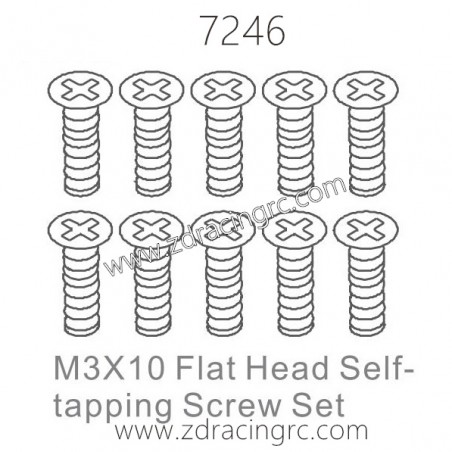ZD RACING 1/10 RC Car Parts 7246 M3X10 Flat Head Self-tapping Screw set