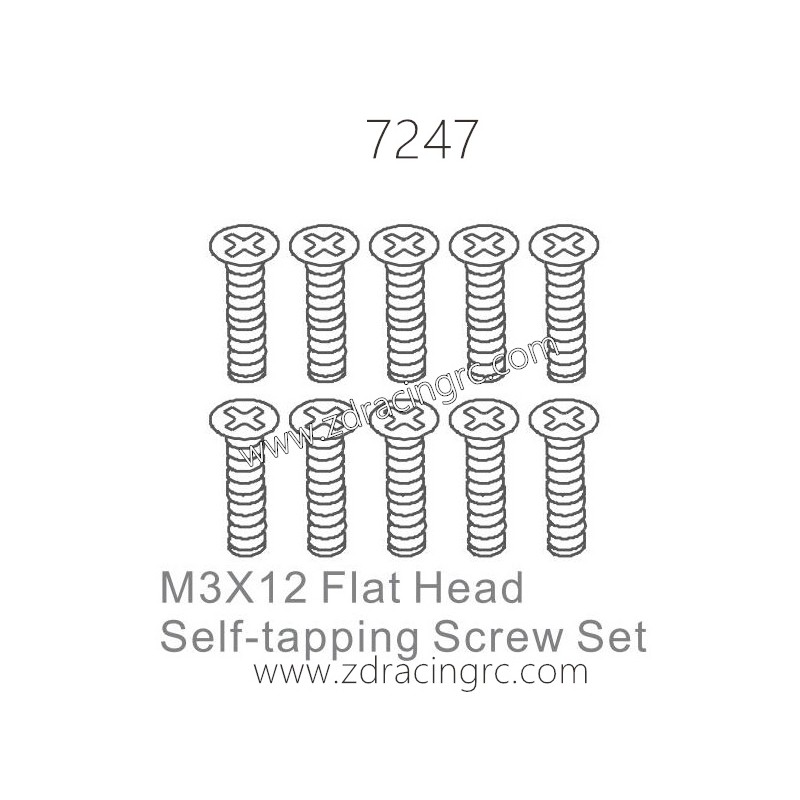 ZD RACING 1/10 Parts 7247 M3X12 Flat Head Self-tapping Screw Set