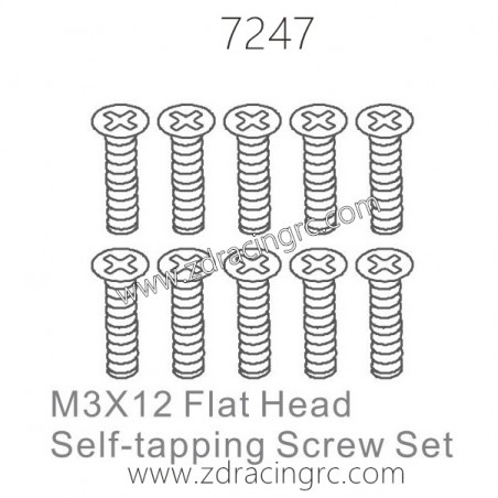 ZD RACING 1/10 Parts 7247 M3X12 Flat Head Self-tapping Screw Set