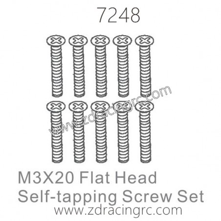 ZD RACING 1/10 Parts 7248 M3X20 Flat Head Self-tapping Screw set